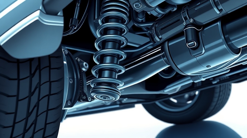 자동차의 서스펜션 구조와 충격 흡수 원리를 보여주는 이미지